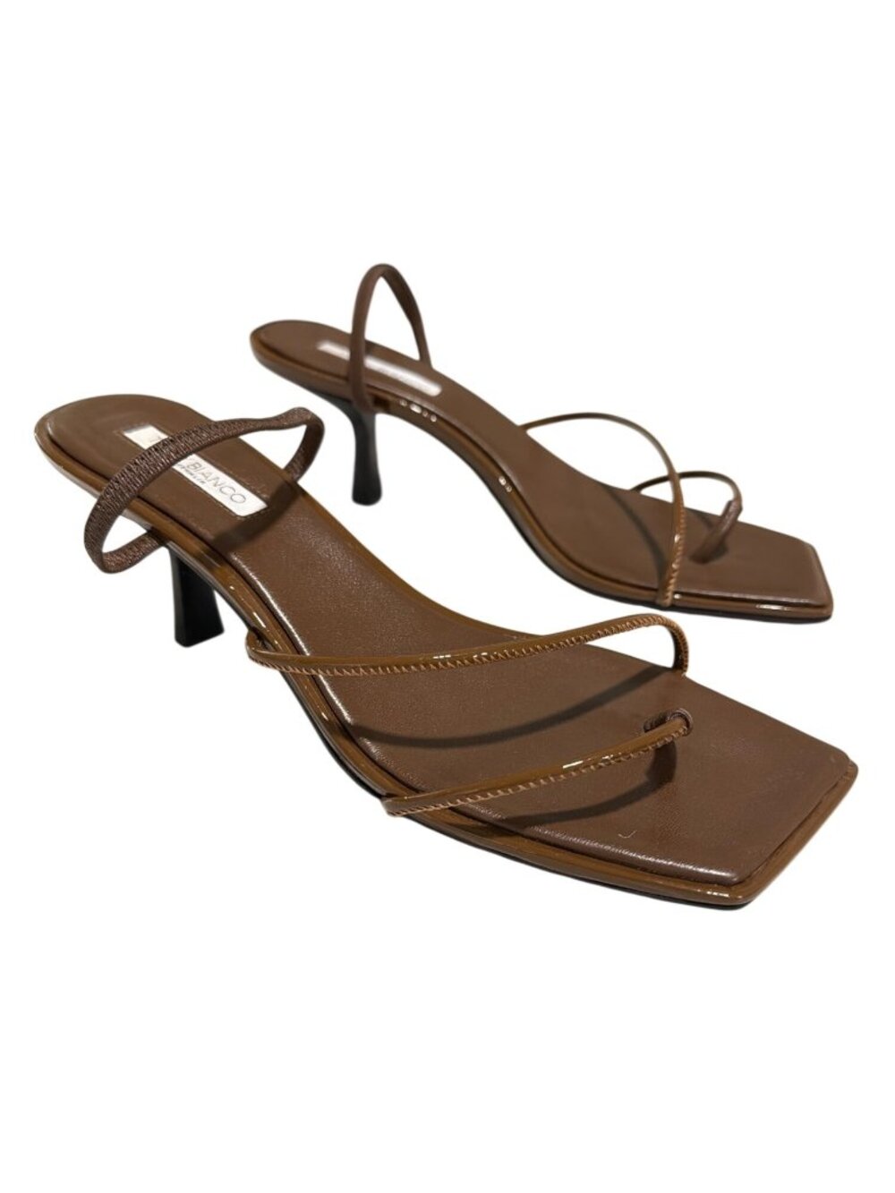 Tony Bianco Ruma Brown Strappy Heeled Sandals Size 8 Square Toe Leather Upper